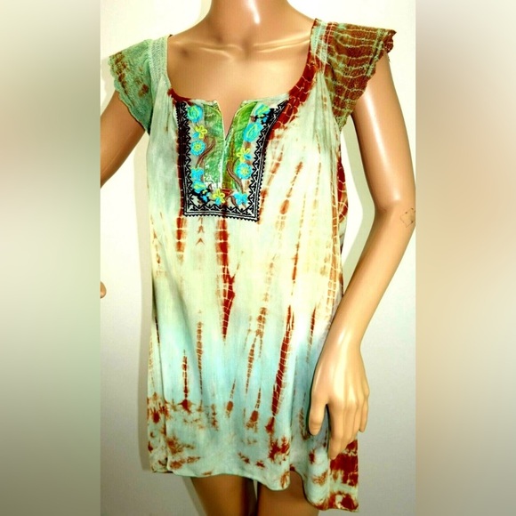 Live and Let Live Bohemian Women's Green Tie Dye 
 Blouse Sleeveless Top MP - Picture 1 of 10